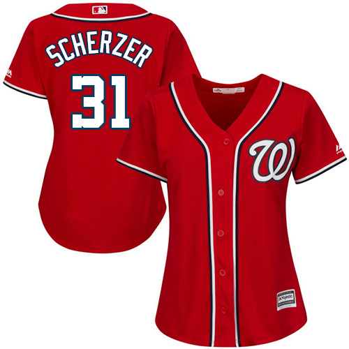 Nationals #31 Max Scherzer Red Alternate Women's Stitched MLB Jersey - Click Image to Close